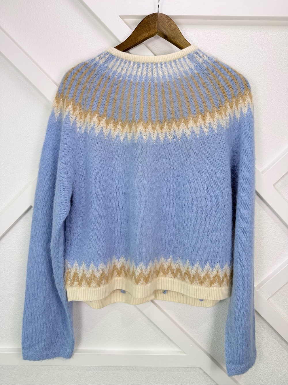 NWT J. Crew Fair Isle Cardigan Sweater Brushed Yarn Frosted Tundra Sand Blue XL - Picture 7 of 13